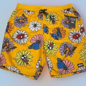 LMARVEL Men’s Small Flowered Yellow Shorts